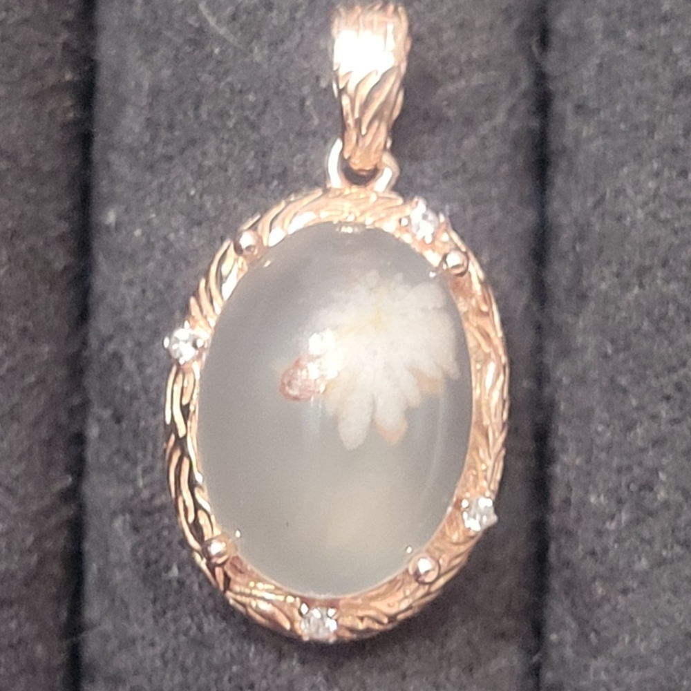 Pink Flower Agate Rose Gold Pendant